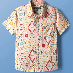Pine Kids Viscose Woven Half Sleeves Abstract Printed Shirt - White-picture-21