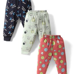 CUCUMBER Cotton Knit Full Length Leggings With Sport Theme Print Pack Of 3 - Black & Light Green-image-62