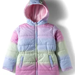 Pine Kids Woven Full Sleeves Hooded Puffer Winter Jacket with Tie & Dye - Pink-picture-49