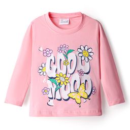 Olio Kids Sinker Knit Full Sleeves Winter T-Shirt with Cool Mood Text Print - Light Pink-picture-1