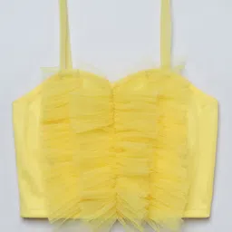 Taffykids Net Knit Sleeveless Frill Detailed Crop Top - Yellow-picture-1
