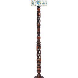 Devansh White & Brown Floral Printed Cotton Wooden Floor Lamp-33