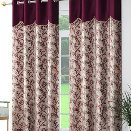Galaxy Home Decor Maroon & Brown 2 Pieces Floral Printed Door Curtains-image-69