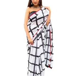 JAIPURI PRINT Checked Pure Cotton Lace Border Saree-58