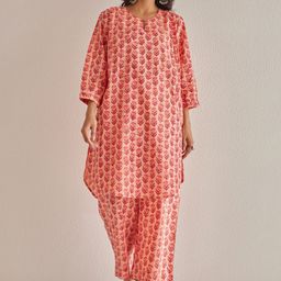 TARA-C-TARA Floral Block Printed Keyhole Neck Pure Cotton Tunic With Palazzo-picture-18