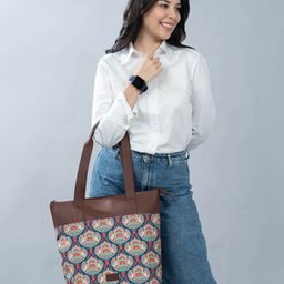 ZOUK Ethnic Printed Structured Jute Tote Bag image 1