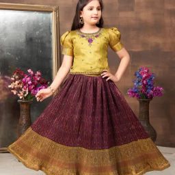 Aarika Kids Green & Purple Embroidered Lehenga with Choli-image-82