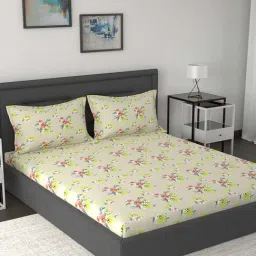 Maspar Modern Sanctuary Beige & Red Cotton 210 TC Bed Sheet Set-37