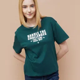 Fame Forever By Lifestyle Green Cotton Regular Fit Printed T-Shirt-picture-49