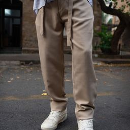 Powerlook Men Beige Pleated Trousers With Belt-image-14