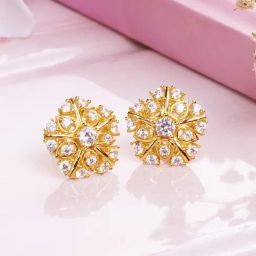 Zavya 92.5 Sterling Silver Golden Petal Radiance Flower Stud Earrings for Women-image-4