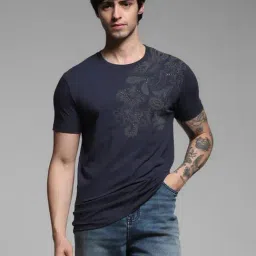 Jack & Jones Navy Cotton Slim Fit Embellished T-Shirts-image-70