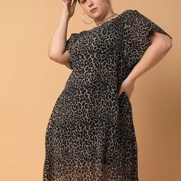 SHOWOFF Animal Printed Flutter Sleeve Georgette A-Line Dress-picture-15