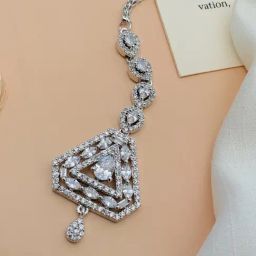 Abdesigns Elegant Silver-Plated American Diamond Maang Tikka-image-87