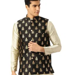 Sojanya Black Printed Nehru Jacket-16