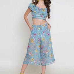 Sera Blue Floral Print Crop Top With Pants-picture-47