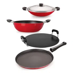 Nirlon Non-Stick Red Aluminium Kitchen item Tawa Kadhai Appachatti Combo Set-22