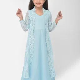 Eavan Kids Turquoise Blue Lace Work Dress-image-24