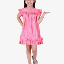 KidsDew Pink Textured Pattern Casual Dress-image-88