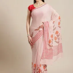 Kalakari India Peach Cotton Printed Saree With Unstitched Blouse-image-89