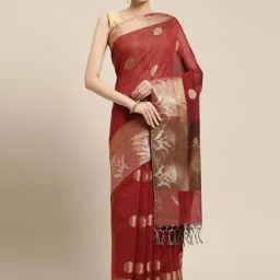 Banarasi Silk Works Red Cotton Woven Saree With Unstitched Blouse-image-54