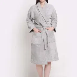 Creeva Luxury Grey Cotton 400 GSM Medium Bathrobe-image-5