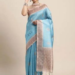 Saree Mall Blue Printed Saree With Blouse-image-2