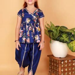 Lil Drama Kids Blue Floral Print Kurta with Dhoti-picture-1