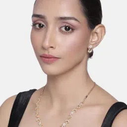 Estele Gold-Plated White CZ Nakshatra Swirl Necklace & Earring Set for Women-34