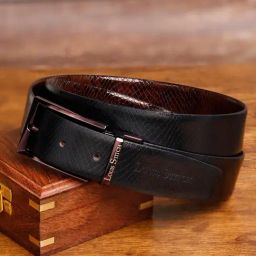 Louis Stitch Black & Brown Textured Spanish Leather Reversible Belt for Men-image-54