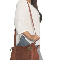 KOMPANERO Aurora Cognac Leather Textured Sling Handbag-image-42