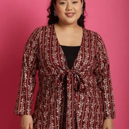 The Rebelinme Maroon 100% Rayon FloralRelaxed Fit Shrugsandcardigans-picture-11