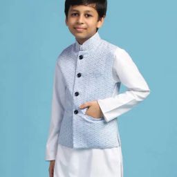 TAHVO Kids Sky Blue Cotton Printed Nehru Jacket-picture-22