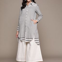 Ritu Kumar Striped Shirt Collar Pure Georgette Kurti-picture-45