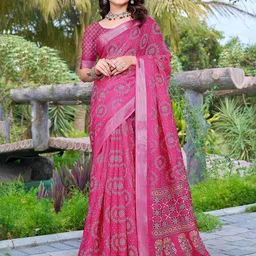 ZILVIRA Bandhani Print Zari Pure Linen Saree-picture-11