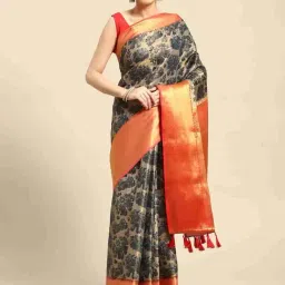 Silk Land Blue & Red Silk Woven Saree With Unstitched Blouse-picture-37