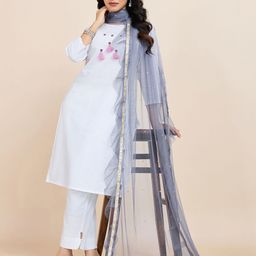 House of Pataudi Geometric Embroidered Frill-Detail Net Dupatta With Sequinned image 2