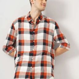 Celio Rust Regular Fit Checks Shirt-82