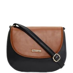 Fastrack Black & Brown Color Block Medium Sling Handbag-12