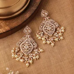 Curio Cottage Kundan Peacock Plume Dangler Earrings-image-36