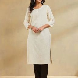 Fabindia Off White Cotton Regular Fit Kurta-image-40