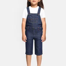 Eimoie Girls Blue Solid Denim Dungaree-36