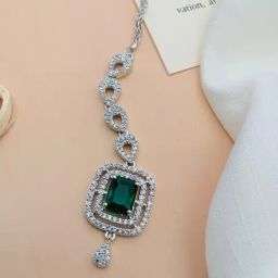 Abdesigns Charming Silver-Plated American Diamond Maang Tikka-image-91