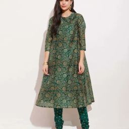 Pink Fort Green Printed A Line Kurta-image-52