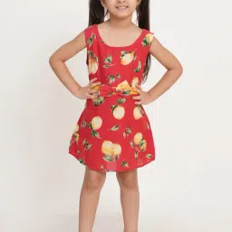 Creative Kid'S Girls Dark Red Cotton Regular Fit Printed Dress-image-81