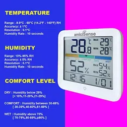 amiciSense Digital Hygrometer Thermometer for Temperature and Humidity Monitoring Weather Station with Clock image 2