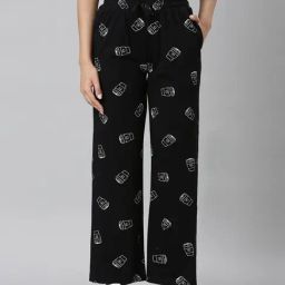 TWIN BIRDS Carbon Black Print Trousers-image-40