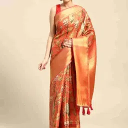 Silk Land Orange Silk Woven Saree With Unstitched Blouse-picture-40