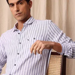 Mr Bowerbird Premium Tailored Fit Striped Linen Casual Shirt-picture-0