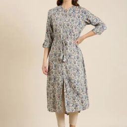SHOWOFF Grey Cotton Floral Print Kurta-image-95